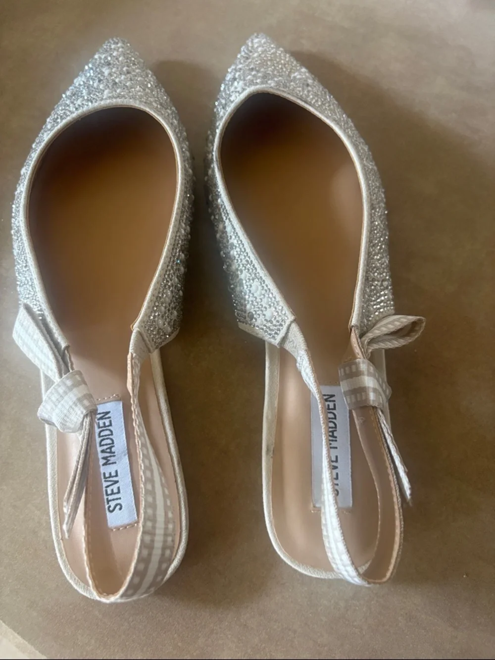 Steve Madden Silver Crystal Embellished Pointed Slingback Flats - Picture 4 of 5